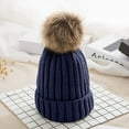 thumbnail image 5 of Women Winter Solid Color Pompom Knitted Beanie Hat Thick Warm Stretch Ski Cap, 5 of 8