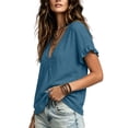 thumbnail image 5 of DeHolifer Women's Tops Cotton Linen V-Neck Ruffle Sleeve Solid Color Casual Lightweight Tee T-Shirts Blue M, 5 of 7