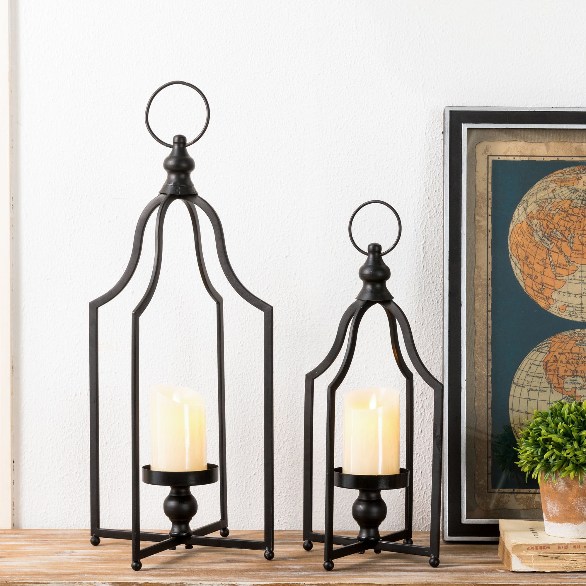 Glitzhome 16.5'' Farmhouse Iron Decorative Hanging Candle Lantern for Home Party 