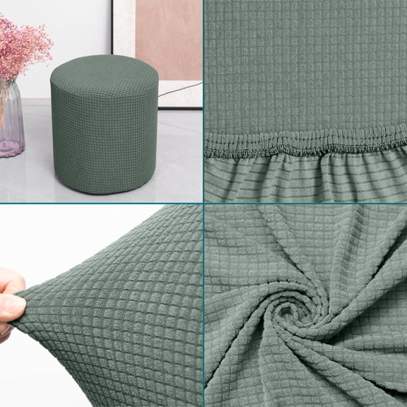 Stretch Round Stool Cover Soft Fabric Waterproof Ottoman Slipcover Washable Protector for Vanity Bedroom Living Room Home Use