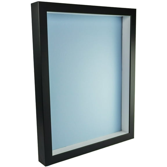 12x16 Shadow Box Frame In Black With A 1 3/4" Usable Depth Includes Baby Blue Acid-Free Backing, UV