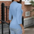 thumbnail image 3 of Women's Mock Turtleneck Slim Fit 3/4 Sleeve T Shirts Basic Tight Tops Tee Business Casual Blouse Plain Comfy Shirt Sky Blue L, 3 of 4
