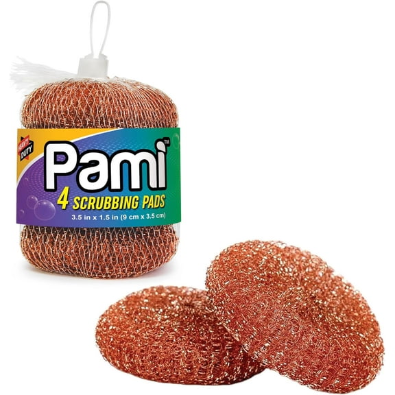 PAMI Heavy Duty Non-Scratch Copper Dish Scrubber Pads, 4 pack Steel Wool Sponges for Dishes, Cookware, and Cleaning Surfaces