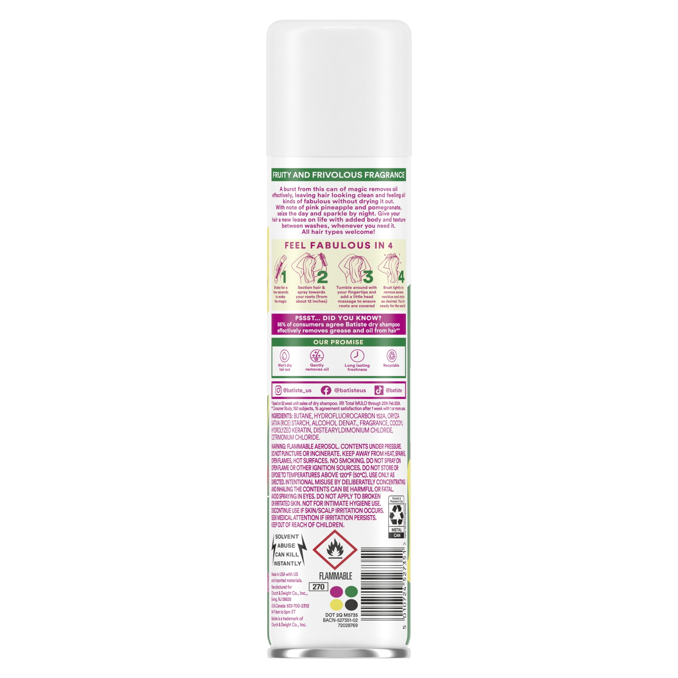(3 pack) Batiste Pink Pineapple Dry Shampoo, Instantly Refresh Hair & Absorb Oil Between Washes, 3.81 oz