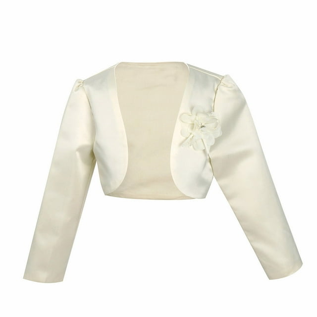 Ocealan Cardigan Court en Satin à Manches Longues pour Filles, Boléro, Robe de Demoiselle d'Honneur, Beige 140
