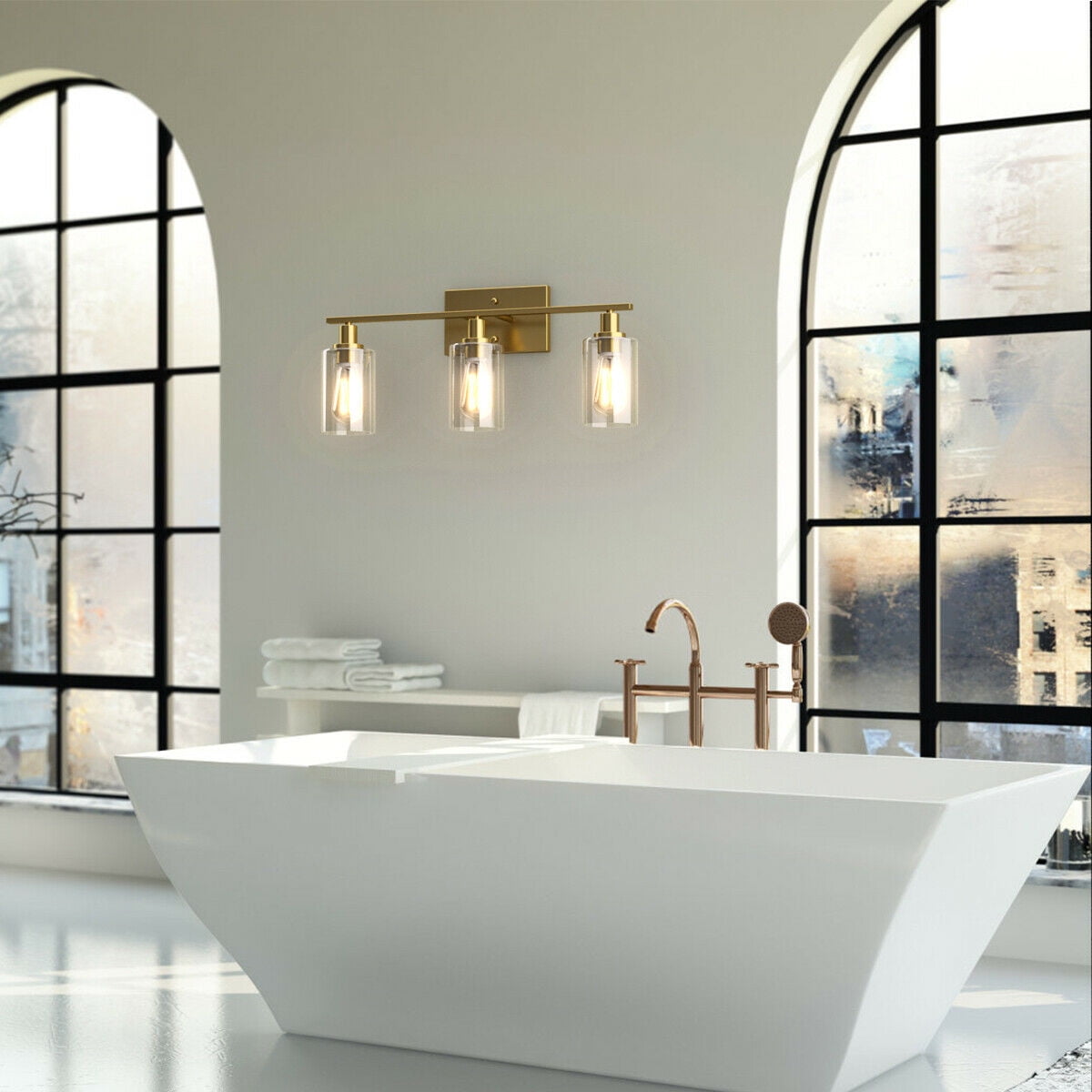 Patiojoy Bathroom Vanity Light Modern Wall 3-Light  Sconce Fixtures W/ Clear Glass Shade