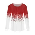 thumbnail image 3 of Women's Christmas Snowflake Print Long Sleeve T-Shirt Casual Holiday Tunic Top Red and White, 3 of 4