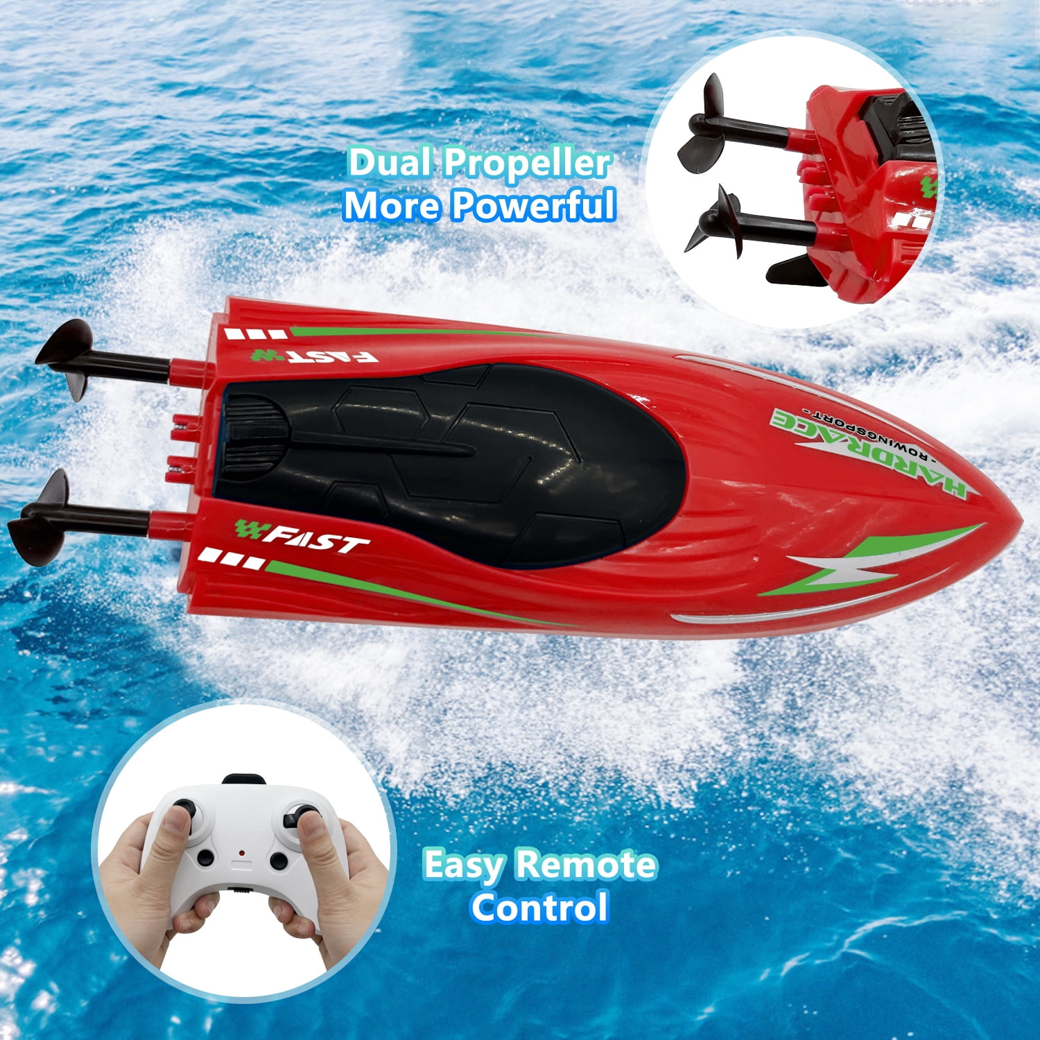 Syenll RC Boat with LED Light, Remote Control Boat for Pools, 3 Rechargeable Battery, Water Pool Toys for Boys Girls, Red