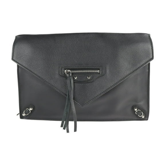 Pre-Owned BALENCIAGA Balenciaga Paper Zip Around Sight Clutch Bag 357328 Calf Leather Black Second Handbag (Good)