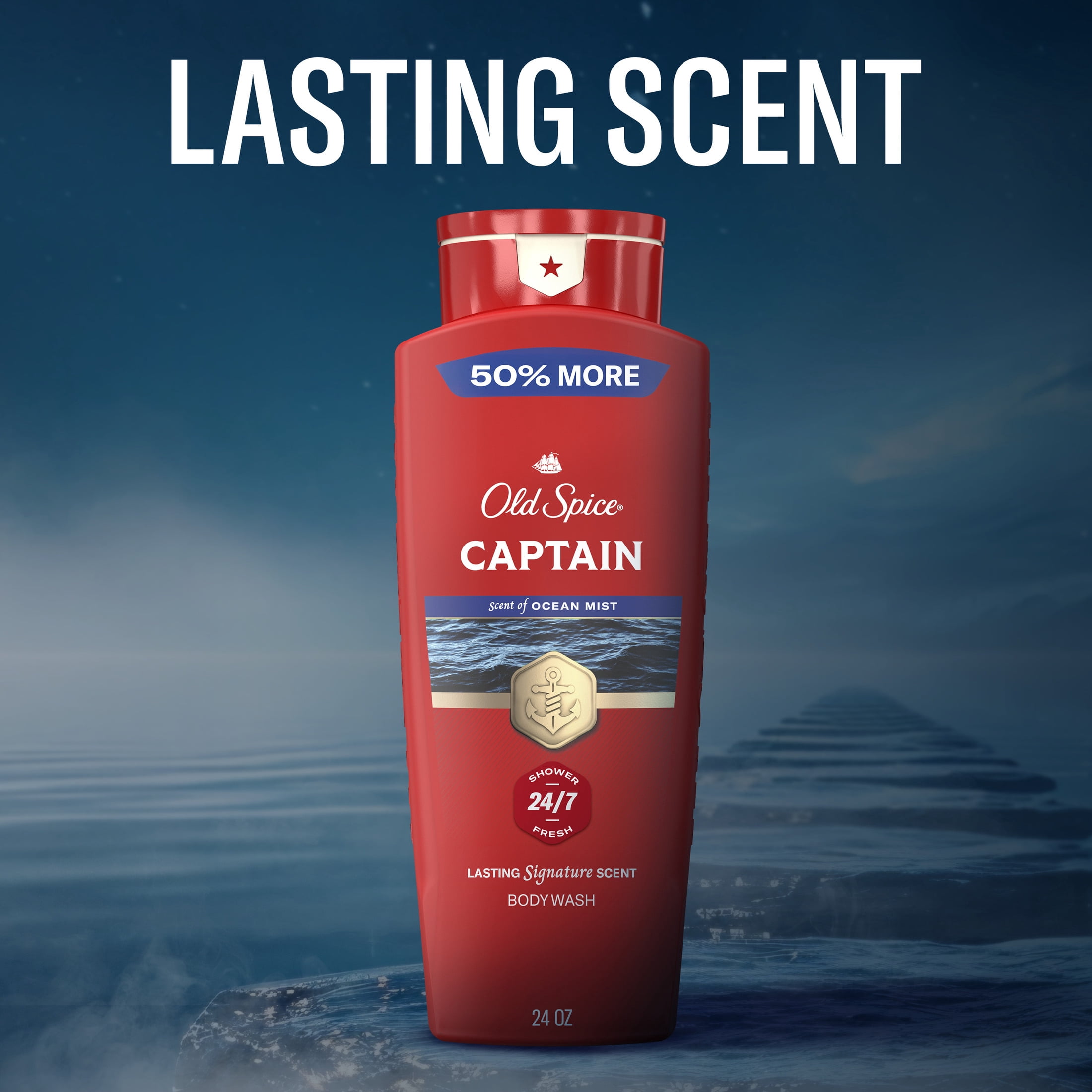 (4 pack) Old Spice Body Wash for Men, Captain Bergamot, 24/7 Shower Fresh, 24 fl oz