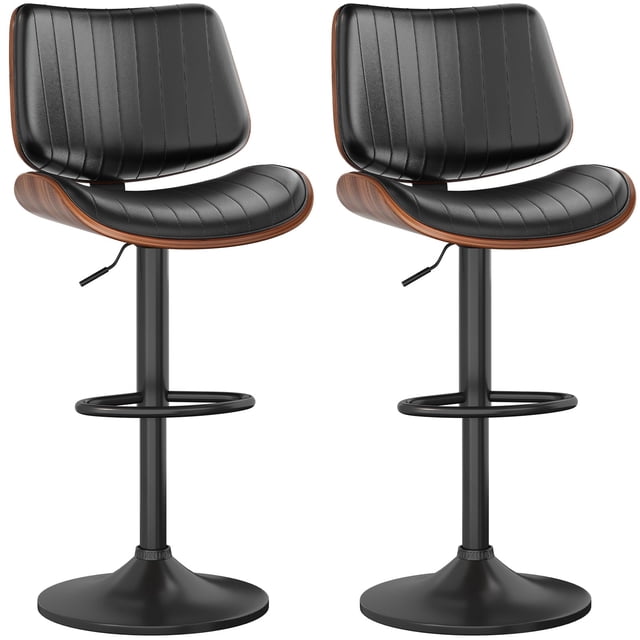 Juego de 2 taburetes de bar giratorios de cuero y madera curvada YaFiti
