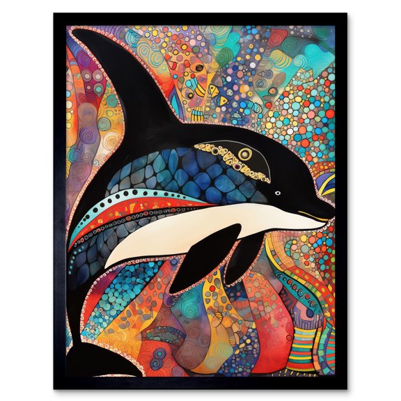 Orca With Decorative Motifs Folk Art Art Print Framed Poster Wall Decor 12x16 inch