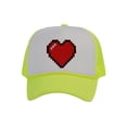 thumbnail image 1 of Men's 80's Retro Large 8 Bit Pixelated Heart Gamer Trucker Hat, White/Neon Yellow, 1 of 2
