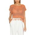 thumbnail image 2 of Jusqu'à 50 % de Réduction, Blouse Décontractée à Franges Manches Courtes Col Rond Ample, Tunique Découpée pour l'Été Parfaite pour Toutes les Saisons/acrylique, Orange, Sopatenor, 2 of 8