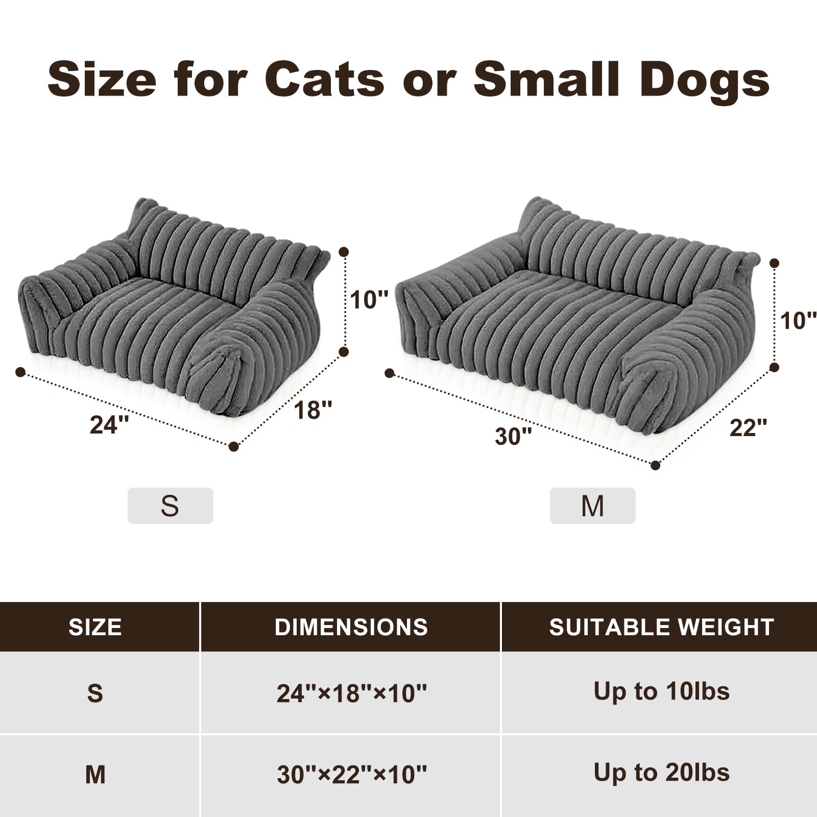Sanmadrola Cute Cat Bed for Indoor Cats, Couch Bed with Removable Washable,Premium Soft Corduroy Fleece Pet Bed for Small Dog & Cat,Dark Gray