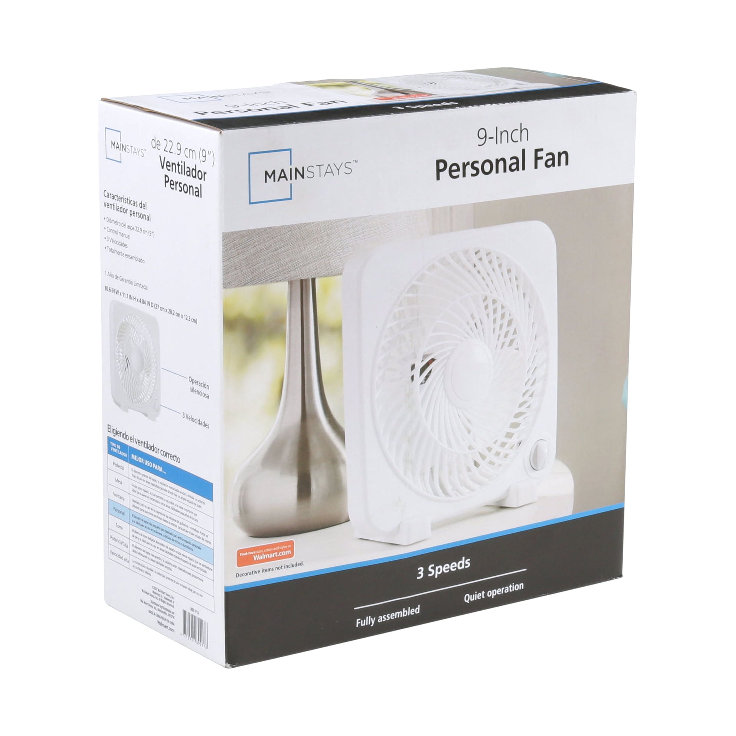 Mainstays 9inch Personal Desktop Fan with 3 Speeds, White