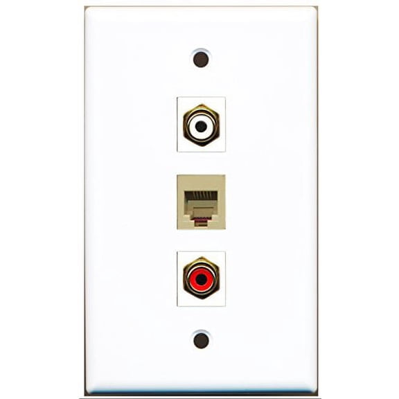 RiteAV - 1 Port RCA Red and 1 Port RCA White and 1 Port Phone RJ11 RJ12 Beige Wall Plate