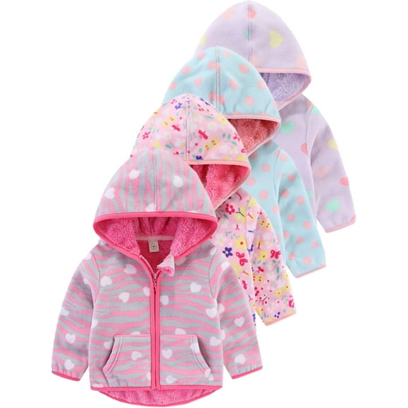 WIBACKER 1-6Y Toddler Girl Polar Fleece Jacket Baby Girls Fall Winter Hooded Coat Long Sleeve Warm Outerwear - 1 Piece Wave Love Heart