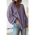 thumbnail image 3 of FreshPretty Women's Ribbed Long Sleeve Tops Summer Spring Pullover Knit Casual V Neck Blouses Trendy Loose Fit Tunic Top, 3 of 7