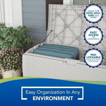 Suncast - 99 Gallon Heavy Duty Resin Wicker Horizontal Outdoor Deck Box - White