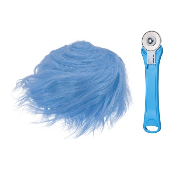 Uxcell Sky Blue Faux Fur, 59'' x 2'' Shaggy Plush Fake Fur Fabric Fluffy Fuzzy Fabric Strips with Rotary Cutter for DIY Crafts, Cosplay Costume Cushions Rugs Party Decor