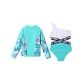 thumbnail image 4 of CHICTRY 2Pcs Girls Printed Swimwear Long Sleeve Tops Rash Guard with Single Shoulder Swimsuit for Pool Beach Swimming Zipper Lake Green 12, 4 of 8