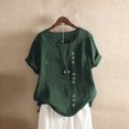 thumbnail image 3 of JUNWELL Spring Tops Womens Casual Loose Button Linen Plus Size Daily Boho Tanic T-shirt Blouse Tops Cute Tops White L, 3 of 3
