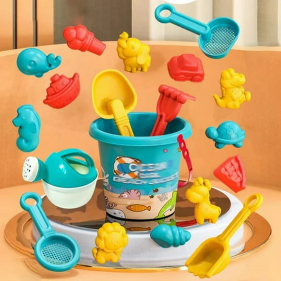 Riforla Children's Beach Toy Bucket 19 Piece Set Baby Water Play Sand Dredging Tools Shovel Beach Bucket Water Play Beach toy Blue