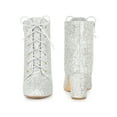 thumbnail image 2 of BLISSFUL STEP Women's Ankle Boots Chunky Heel Lace Up Side Zip Square Toe Party Boots Silver 8, 2 of 7