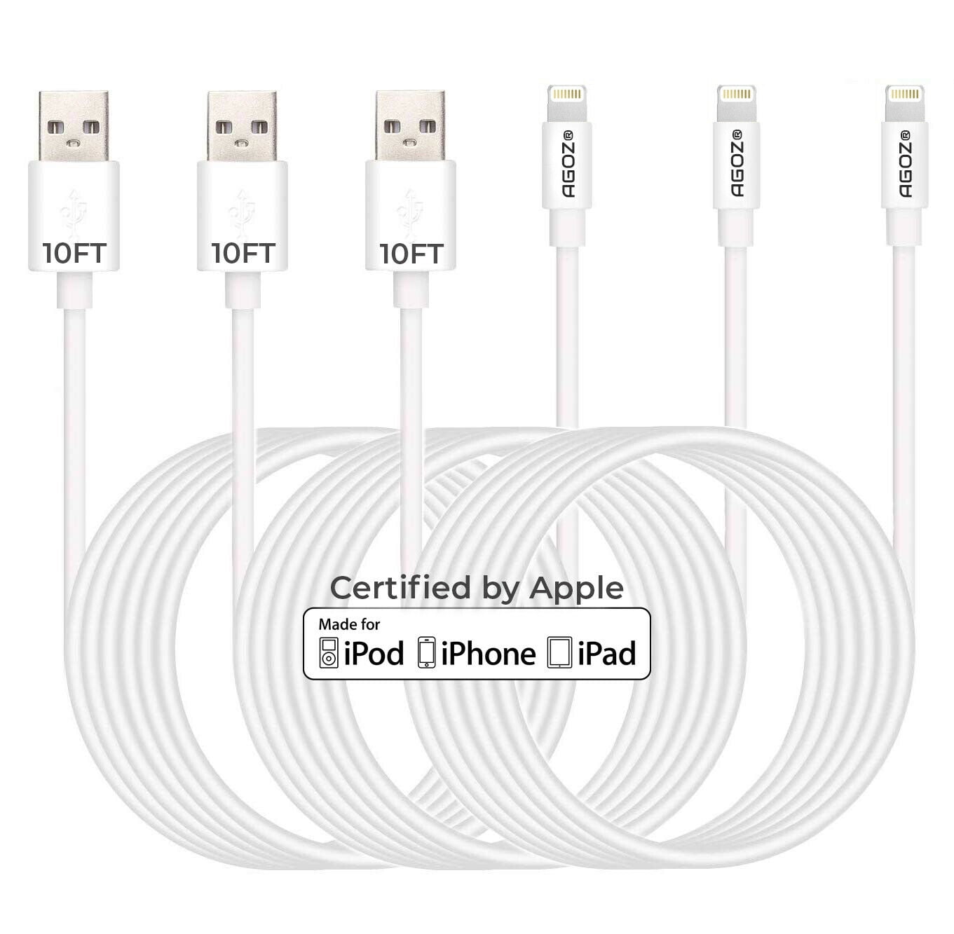 Apple MFi Certified Long Apple Lightning to USB Cable 10 Feet,Fast iPhone Charging Cord 10 Foot for Apple iPhone 13/12/11 Pro/11/XS MAX/XR/8/7/6s/6/5S/SE iPad Original 3Pack 10Ft Apple Charger Cable, 