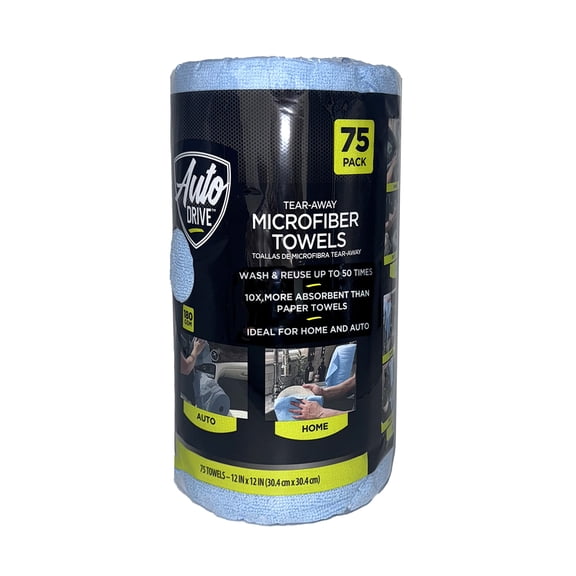 Auto Drive Tear Away Car Wash Multi-Purpose Microfiber Towel Roll, 75 Pack