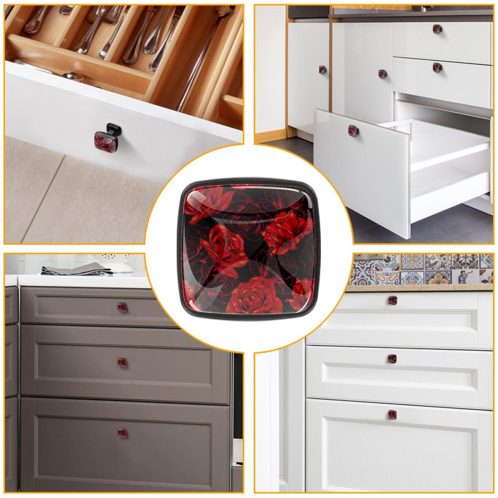 4 Pcs Cabinet Handle Drawer Pulls Blooming Rose Flowers Knobs with Screws Square Furniture Office Cabinet Knob Decoration