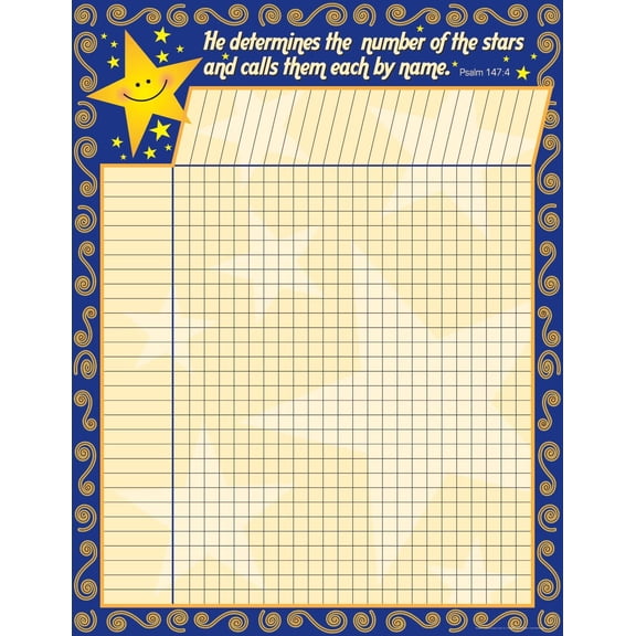 Creek Spiritual Incentive Chart, Number The Stars, Track Progress, Assignments, Goals, and More! Church, Sunday School, Home, 17" x 22" (1100)