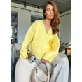 thumbnail image 4 of Women'S Blend Chunky Cardigan V-Neck Pocket Knitted Cardigan Yellow L, 4 of 8