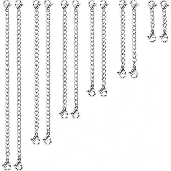 DESIGNICE 12 Pcs Necklace Extenders - Stainless Steel Necklace Extension Chain for Jewelry, Bracelets & Anklets (1"-6" Lengths, Silver)