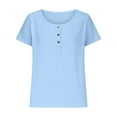 thumbnail image 4 of Mittory Summer Tops for Women Solid Color Crewneck Buttons Up Henley T Shirts Short Sleeve Tunics Trendy, 4 of 6