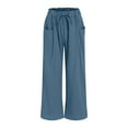 thumbnail image 5 of vigerkar Women's Linen Pants Summer Casual Palazzo Beach Pant Drawstring High Waist Wide Leg Trousers Vacation Outfits Blue, S, 5 of 7