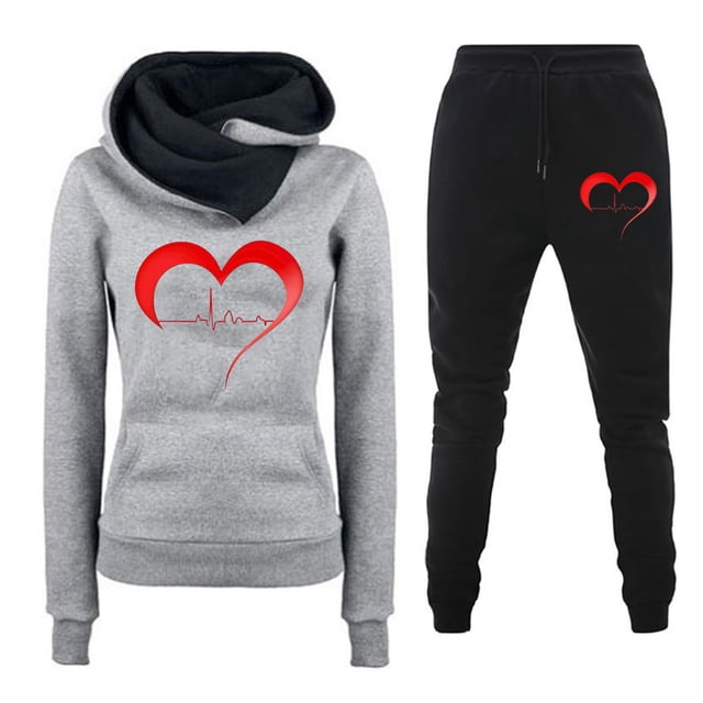 Ensemble de Mode Décontractée pour Femmes Pull à Capuche Imprimé Uni Pantalon