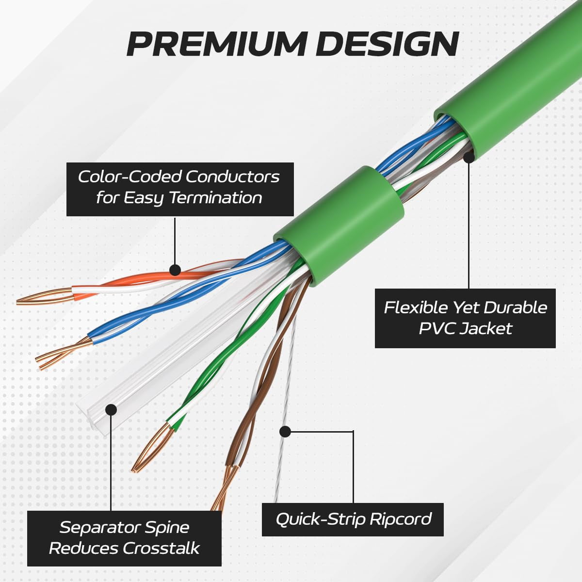 Cables Direct Online 1000ft Cat6 Ethernet Cable Bulk – 23AWG Solid CCA UTP, Unshielded, 550MHz, Pull Box, LAN Network Wire, RJ45 Compatible, Indoor Use, High-Speed Internet, Green