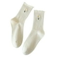 thumbnail image 2 of Price Drop! Luxalzxs Ruffle Socks Woman Cute Floral Embroidery Crew Socks Casual Trendy Girls Solid Color High Ankle Comfy Breathable Calf Socks, 2 of 3