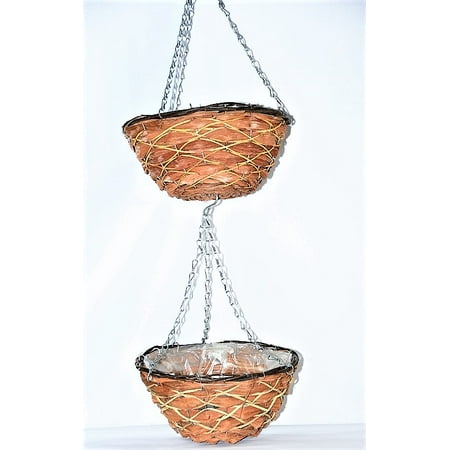 Set of 2 Rattan Hanging Planter Baskets