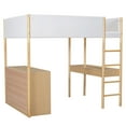thumbnail image 4 of Loft Bed with Storage Shelf, Drawers and Desk, Teddy Fleece Wooden Loft Beds Frame with Convertible Desk, Soft Padding and Plush Fabric, Wood High Loft Beds with Ladder(Natural, Full), 4 of 9