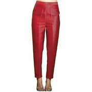 Pants for Women Cigarette Trousers High Waist Silk Pants Soft Breathable Slim Skinny Pants (Red, S)