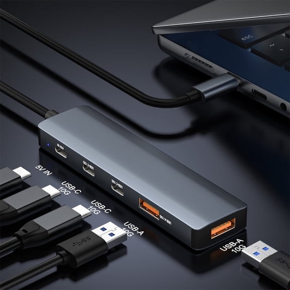USB C Hub, 5 Port USB 3.2 Hub with 10Gbps Data Transfer and 5V USB-C Power, 2 USB-A & 2 USB-C Data Ports for MacBook Pro/Air, iPad Pro, iMac, Surface, XPS and More