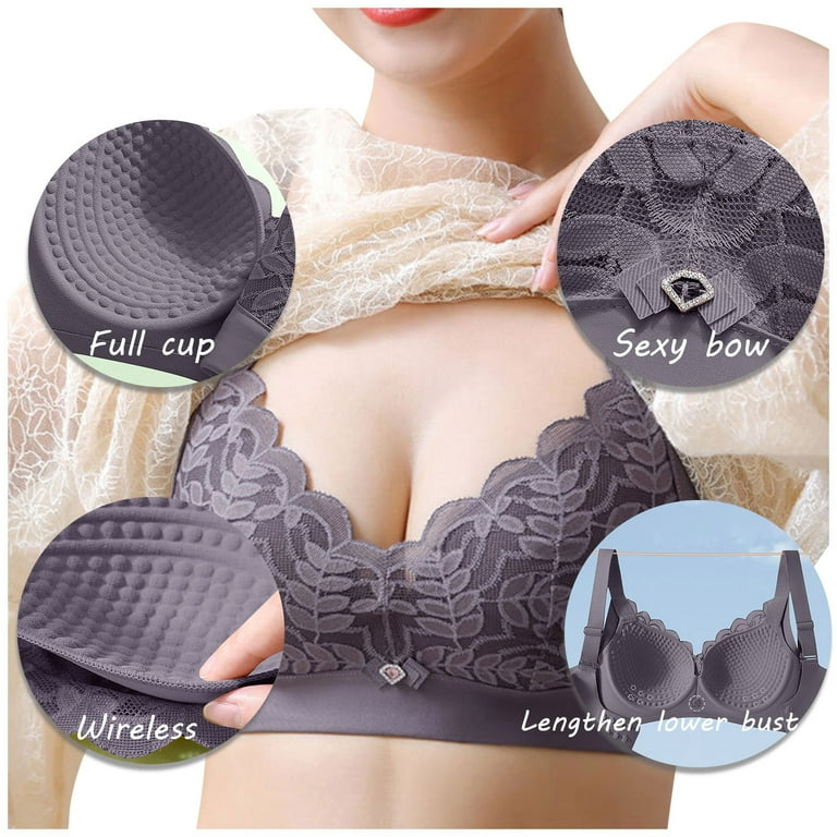 Qcmgmg Push Up Bra for Large Breasts Seamless Full Coverage Wireless Bra  Solid Color Minimizer Bra for Heavy Breast 