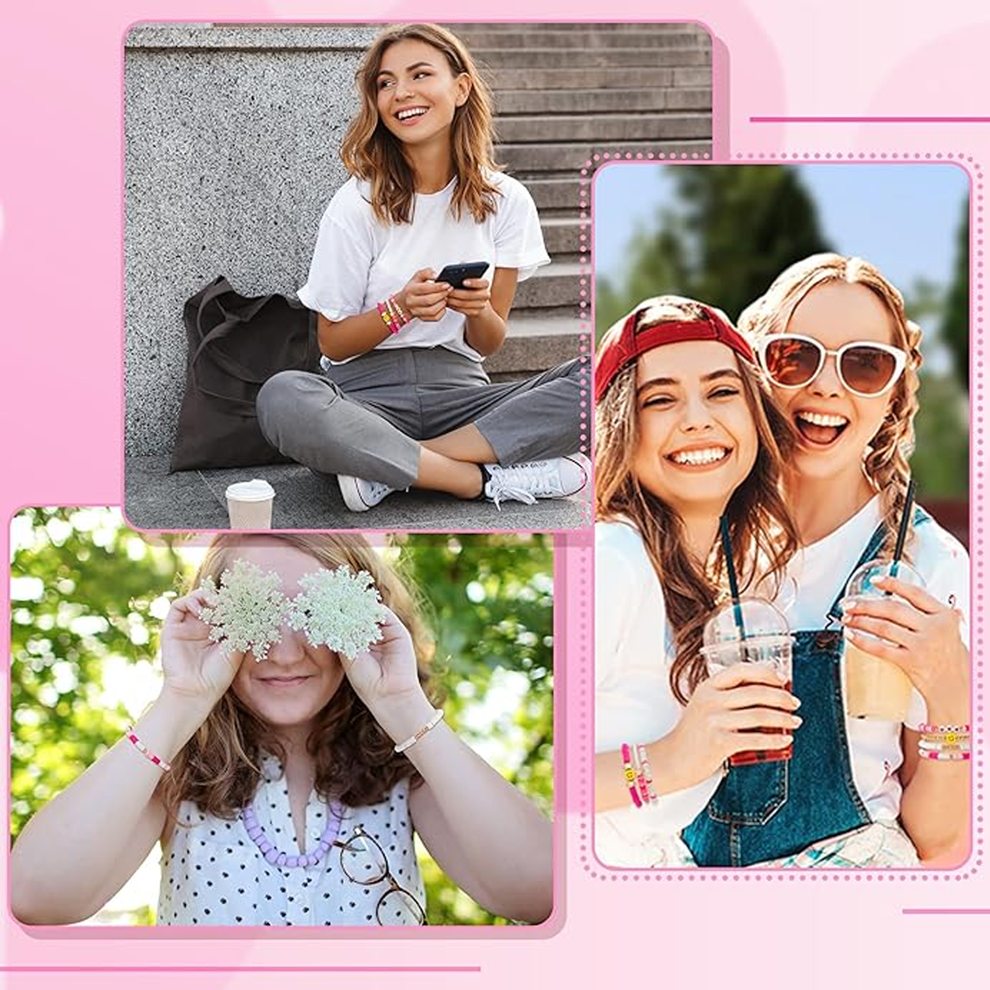 GOVSONE 7Pcs Heishi Surfer Bracelets Preppy Happy Smile GOVSONE 7Pcs Heishi Surfer Bracelets Preppy Happy Smile