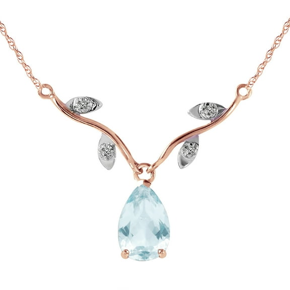 Galaxy Gold 14k Gold Drop Necklace with Genuine Diamonds & Pear- Shaped Natural Aquamarine (rose-gold)