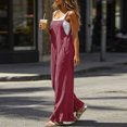 thumbnail image 6 of Hurxie Women Casual Loose Long Bib Pants Wide Leg Jumpsuits Baggy Cotton Rompers Overalls with Pockets Red,L, 6 of 7