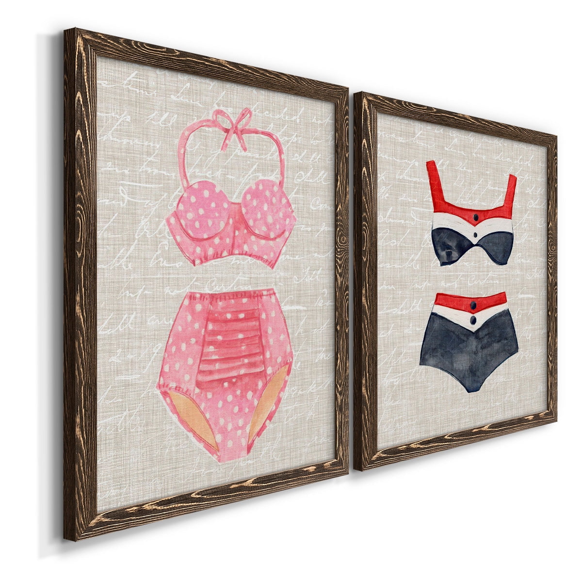 Vintage Swimming I - Premium Framed Canvas 2 Piece Set - Ready to Hang