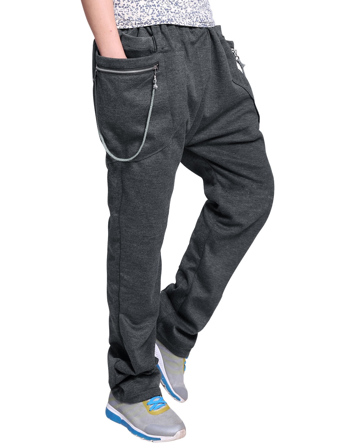 Men Stretchy Waist String Decor Casual Pants Dark Gray W38 | Walmart Canada